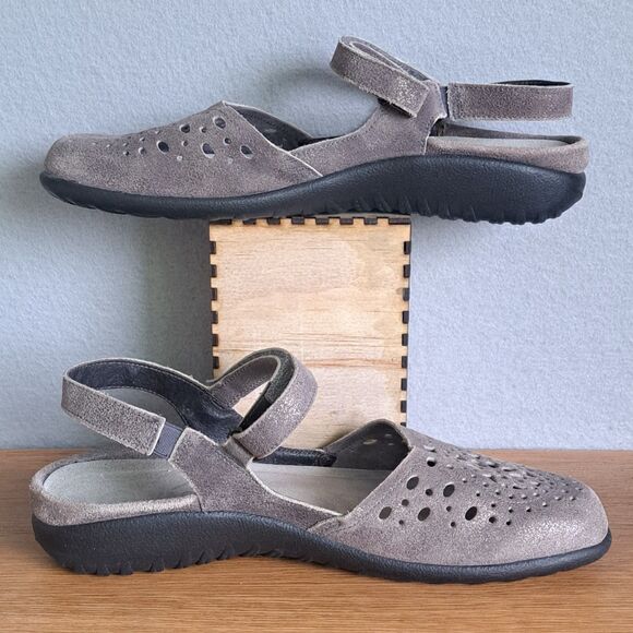 Naot Arataki Women’s 40 Silver Gray Leather Strappy Sandals Low Heel Mary Jane - Picture 6 of 13